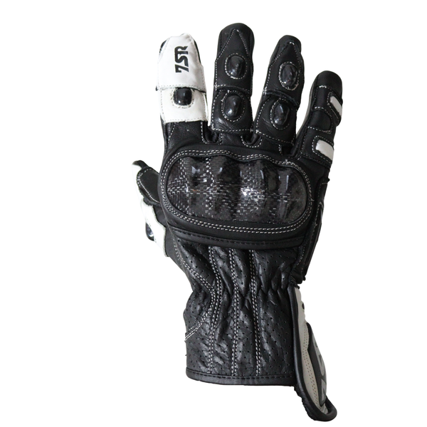 Biker Pro Men's Genuine Leather Black &amp; White Motorbike Gloves