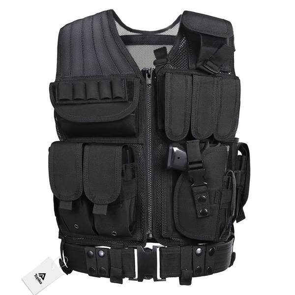 Topika Tactical Vest 600D Polyester Adjustable Training Vest with Pouches
