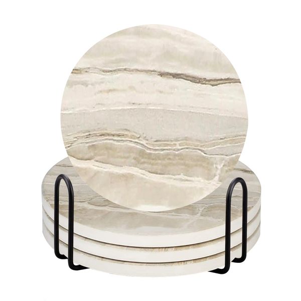 Dream Home Marble Style Tabletop Drink Absorbent Coasters with Rack - 4Pcs