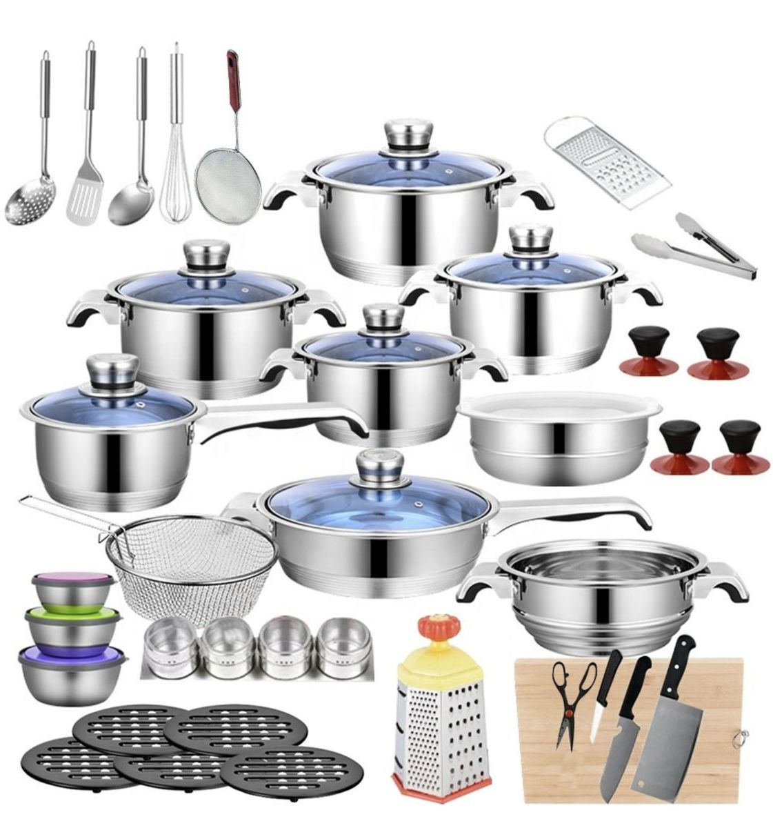 Durable Stainless Steel 7 Layer Capsulated Bottom 50 Piece Cookware Set