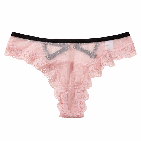Swiss Dot Mesh &amp; Lace Panties - Pink/Black