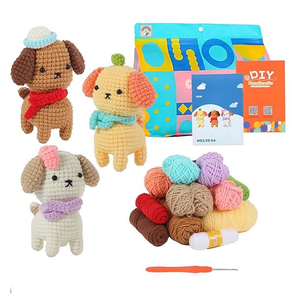 Crochet Amigurumi Kit - Three Puppies Wool Art DIY Craft