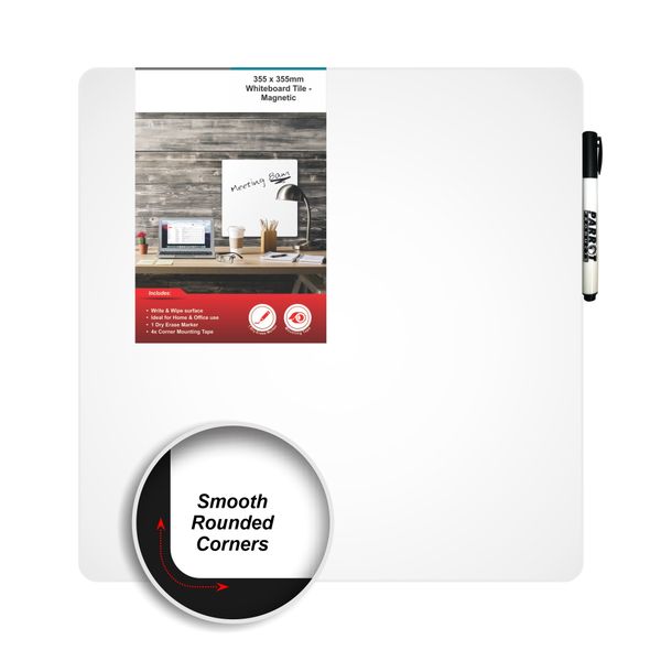 Magnetic Whiteboard Tile (355x355mm - White) Pack of 2