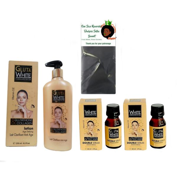 Gluta White Glutathione Facial Kit - Lotion, 2 Serums and Bonnet