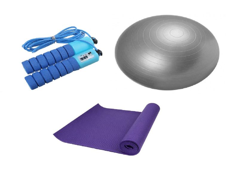 3 in 1 Anti-Burst 55cm Gym Ball Adjustable Speed Skipping &amp; Yoga Mat