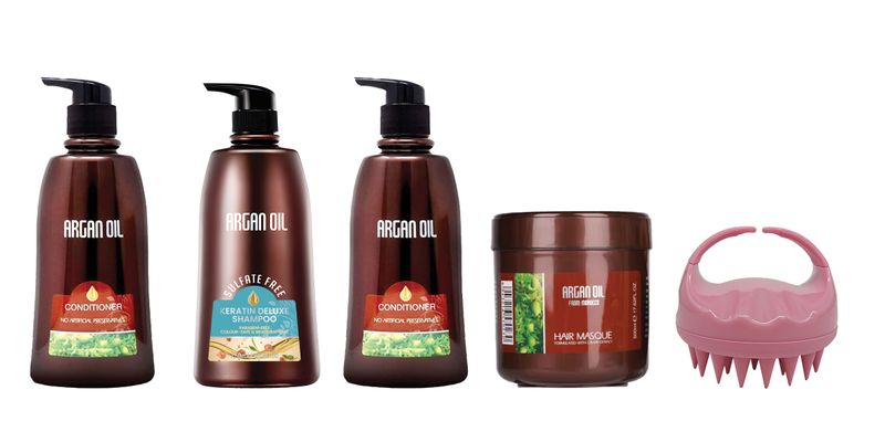 Argan Oil Keratin Delux Shampoo/Conditioner/Masque/Shampoo Brush Pink