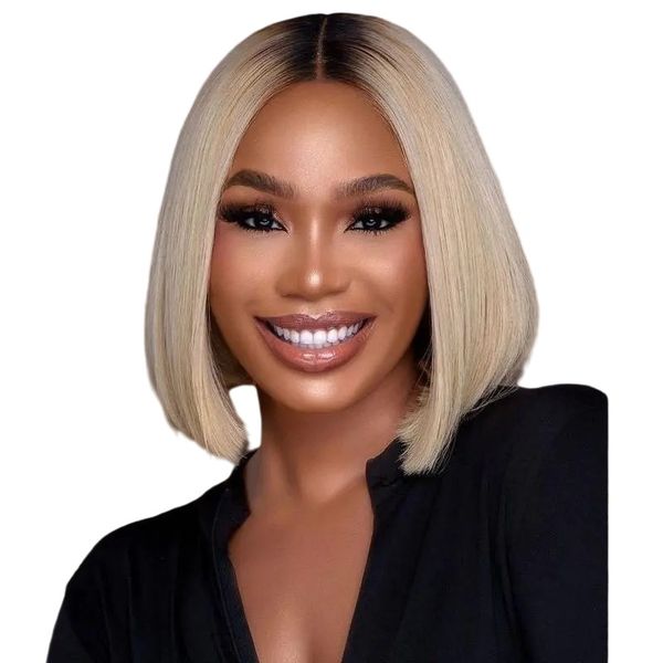 12inch 13x4 Blonde Ombre Bob Wig with Dark Roots Brazilian Remy Human Hair