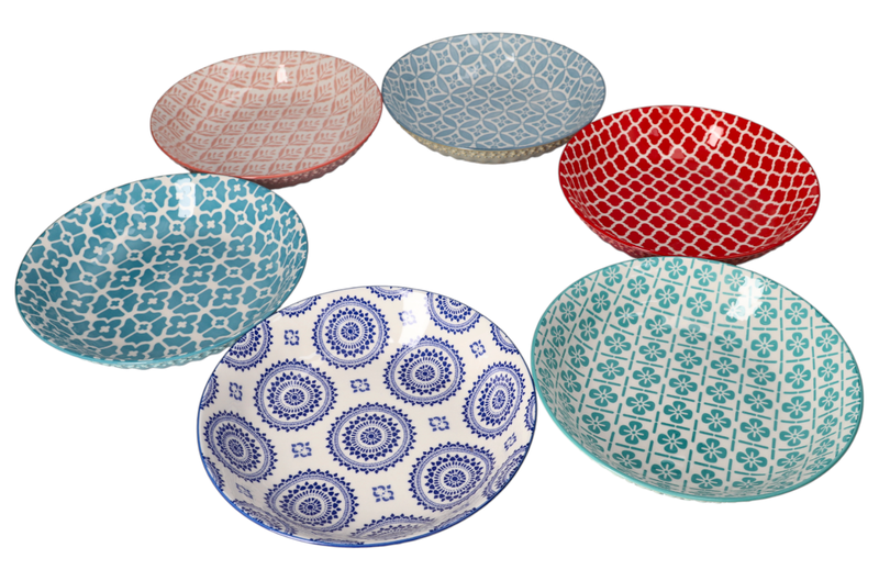 Danny home Bohemian Design Porcelain Pasta Bowls 6 Pieces