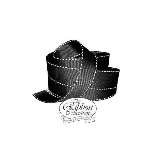 Black Petersham Saddle Stitch Ribbon, 10mm x 20m