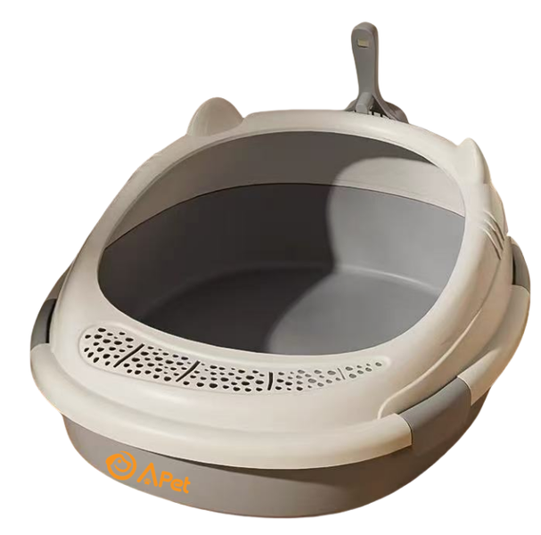 A-PET Cat Litter Box - Semi-Domed Open Top - with High Sides &amp; Scoop