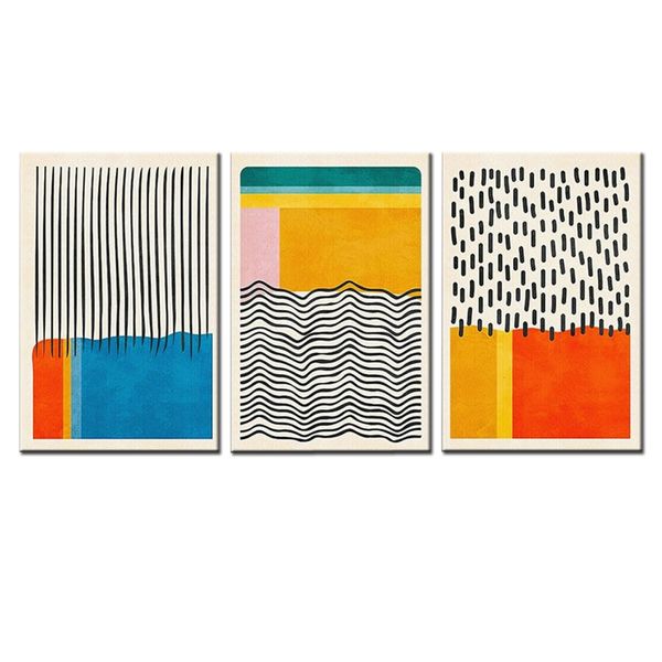 Canvas 3 Pieces Mid Century Abstract Wall Art