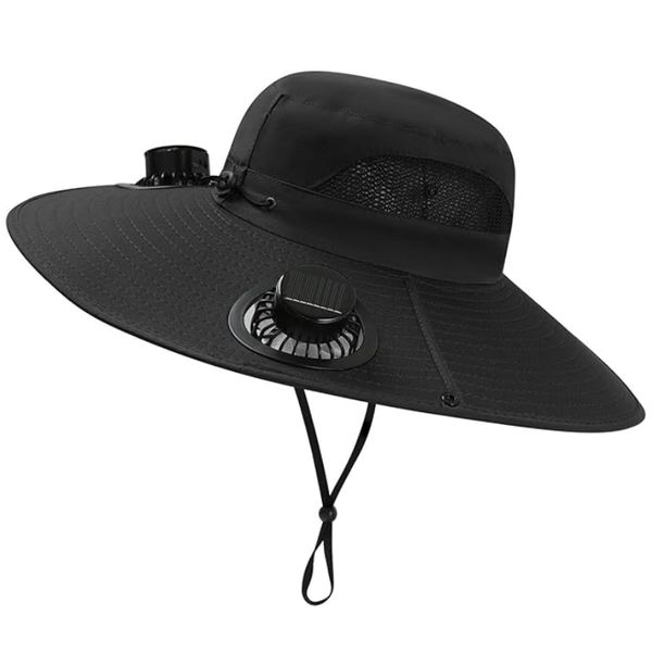 Solar Powered or USB Charged Fan Hat with Wide Brim for Hiking Fishing