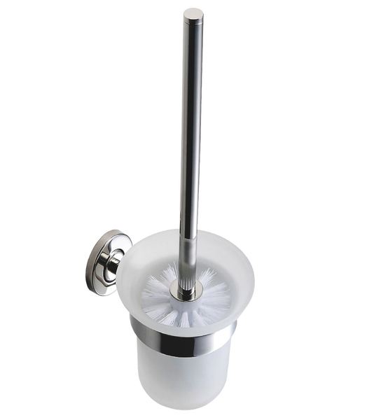 Wall-Mounted Stainless Steel Toilet Brush with Glass Holder
