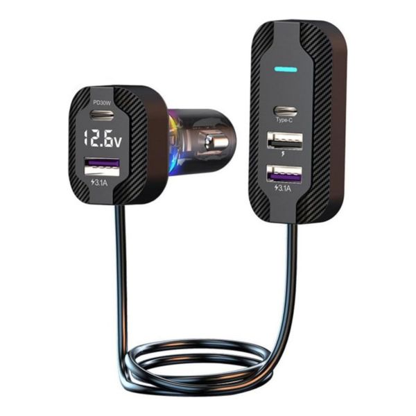 75W Car Charger with Digital Display Multi Port PD Fast Charging for Phone