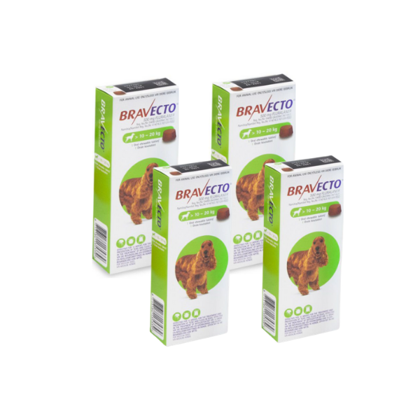 Bravecto Chewy Tablet-Medium Dog(>10-20Kg) Flea &amp; Tick, Long Lasting-4 Pack