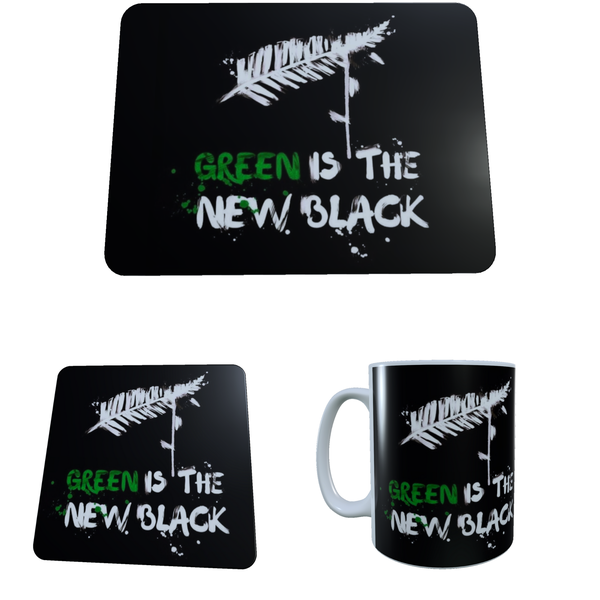 Rugby Green Is The New Black - Coffee Mug, Coaster and Mouse Pad Combo