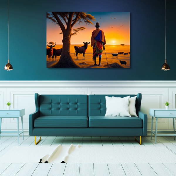 Canvas Wall Art Decor - The Masaai Herding Cattle