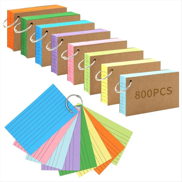 800 Pcs Index Cards with Ring Punched Lined Flashcard Ruled
