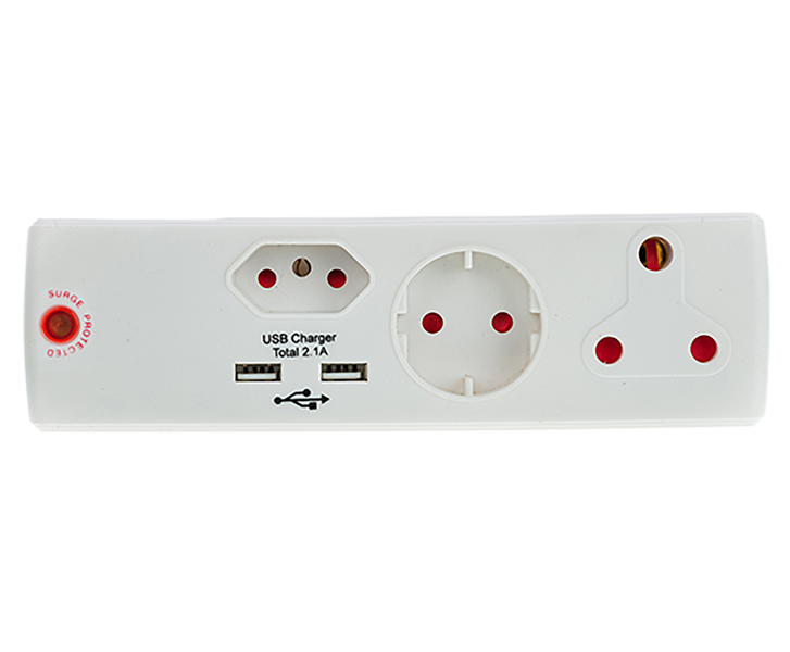 Electricmate 1X16+1xSKO+1x5 3Pin+2.1 USB SURGE - White