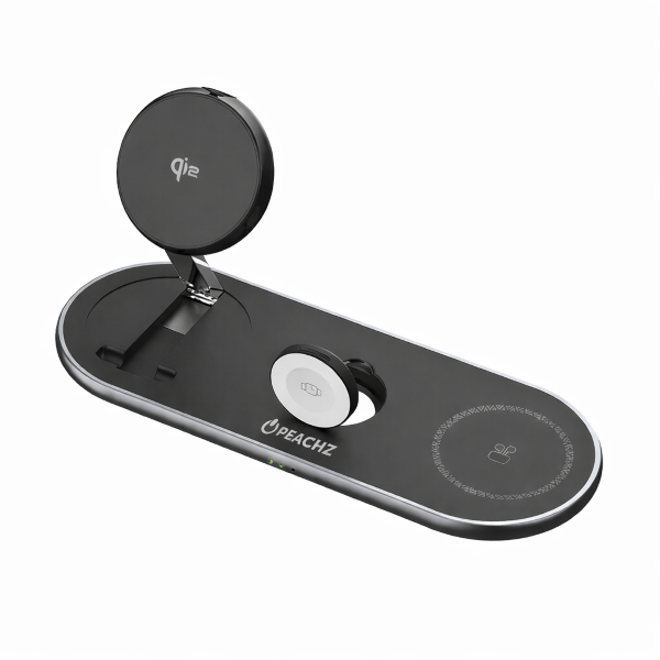 PEACHZ Qi2 3-in-1 Magnetic Wireless Charging Stand | 15W Fast Charger Black