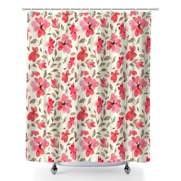 Foliage Print Shower Curtain with Grommets, 180x180cm Polyester Curtain