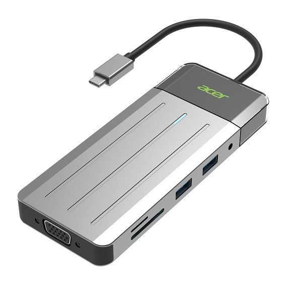 Acer USBC 9in1 Travek Docking Station With HDMI+VGA+GLAN+USB3.2+PD100W-Grey