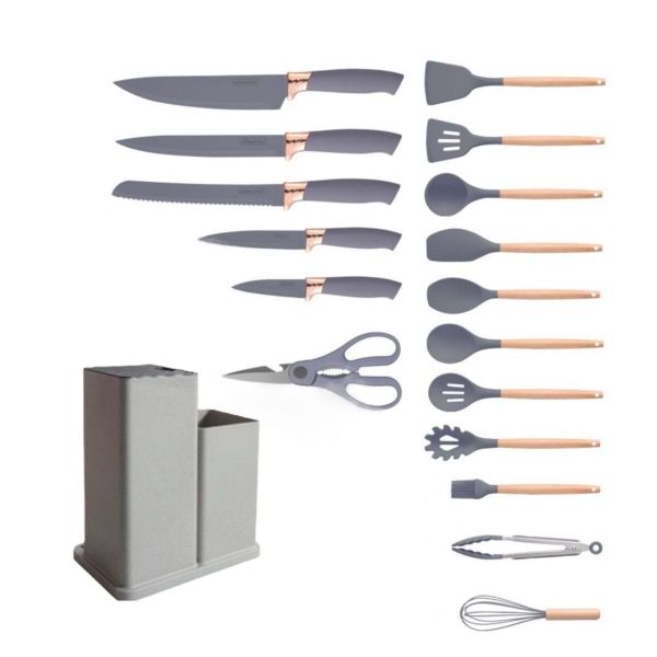 18 Kitchen Utensil Set -Utensil Holder - Grey
