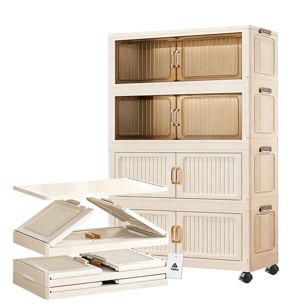 Topika Folding Wardrobe Layered Large Storage Cabinet, 4 Layers with Wheels
