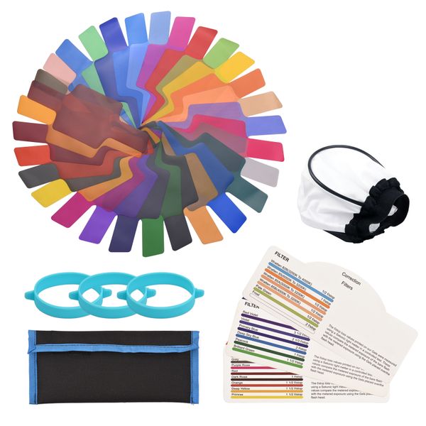 30 Pieces Flash Gels Set, Color Correction Filters, with Carrying Bag