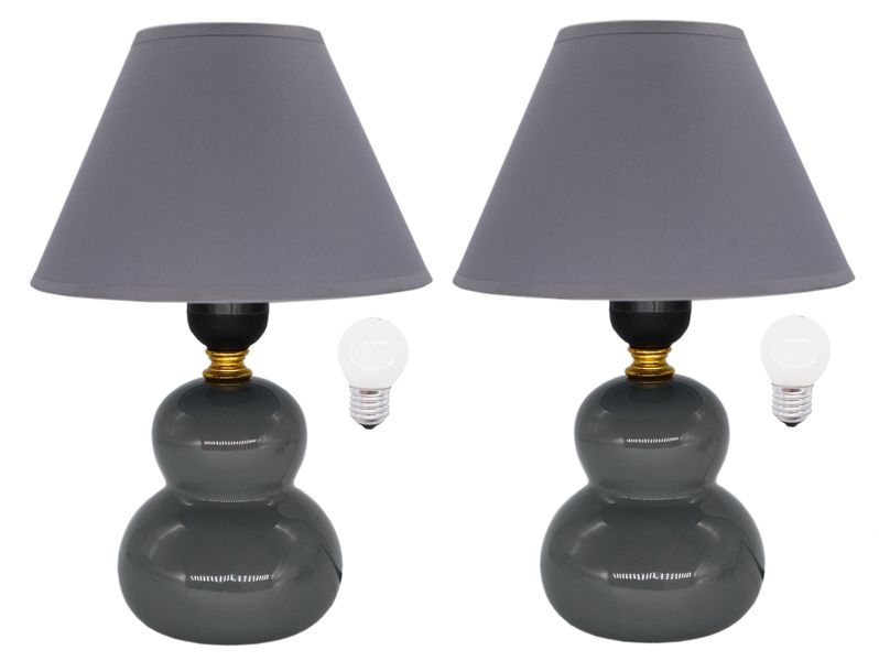 Ceramic Grey Lamp with Lampshade and light Bulb - 20cm Bundle 2 Piece