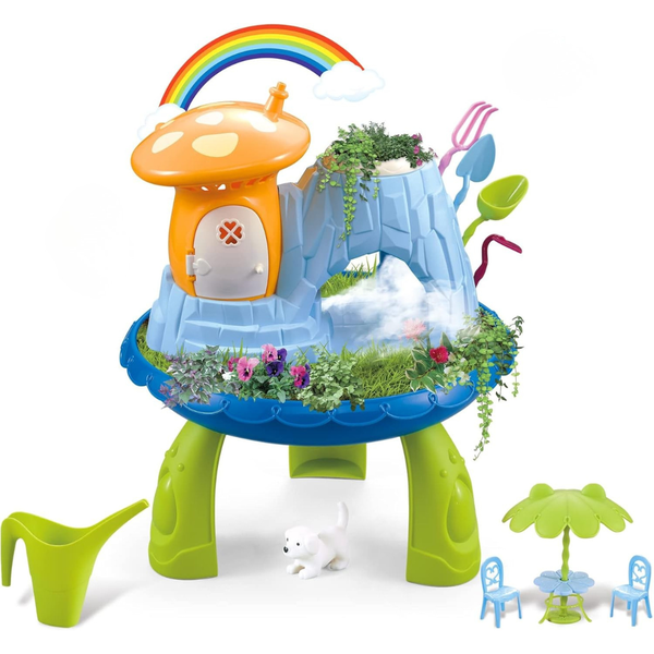 Fairy Garden House Play Set with Real Grass Seeds &amp; Potting Soil - 3+