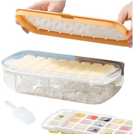 Ice Cube Tray with Lid for Freezer Silicone Ice Tray with Storage Bin, 1sec  Release All silicone ice cube trays with lid and bin for Cocktail