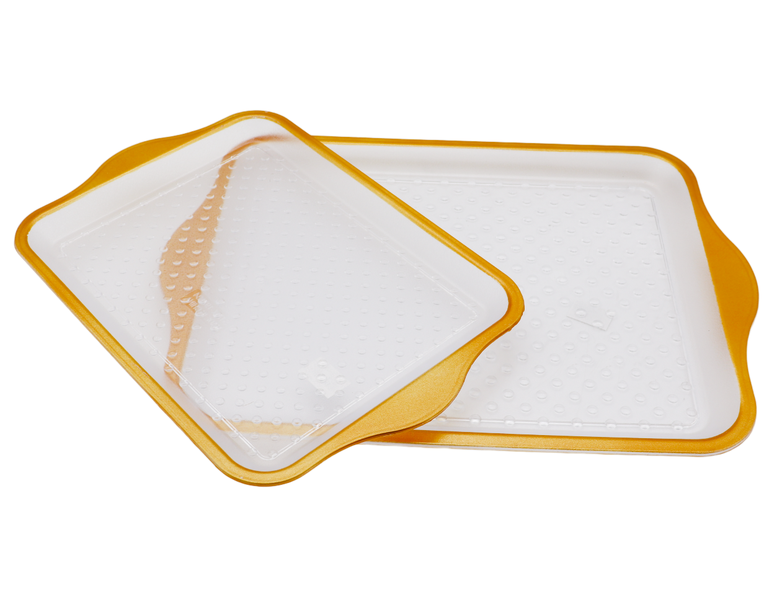 Set Of 2 Transparent,Gold PC Serving Tray Rectangle Small 34cm Large 42cm