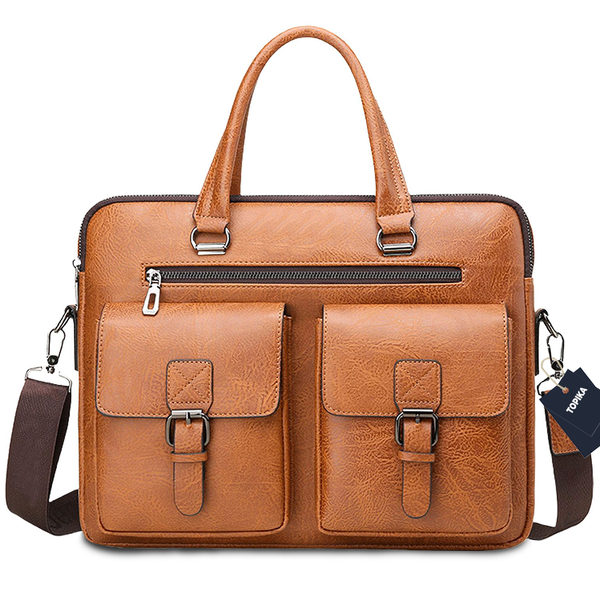 Topika-Waterproof Leather Laptop Bag for Men - 15" Computer Bag