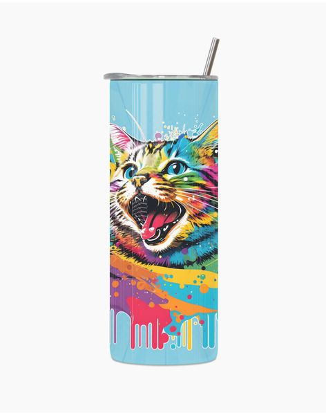 Cat in Colour 4 20 Oz Straight Skinny Tumbler Straw Motivational Present016