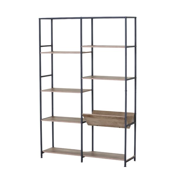 Essential Display Bookshelf with Magazine Shelf, Oak &amp; Black