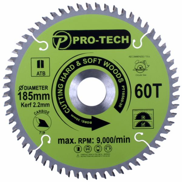 Pro-Tech - Saw Blade 185 x 2.2 x 30 x 60T Wood Professional - 2 Pack