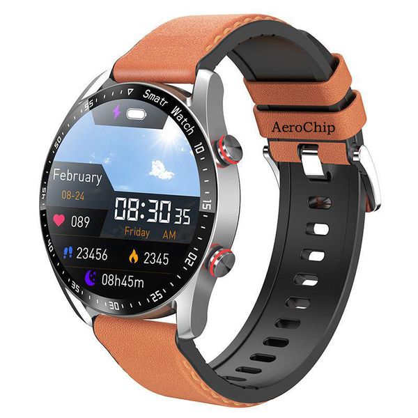 TFT Large Screen Water Resistant Genuine Leather Touchscreen Smartwatch