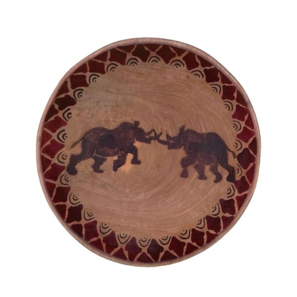 Rhino Engraved Wooden Salad Bowl
