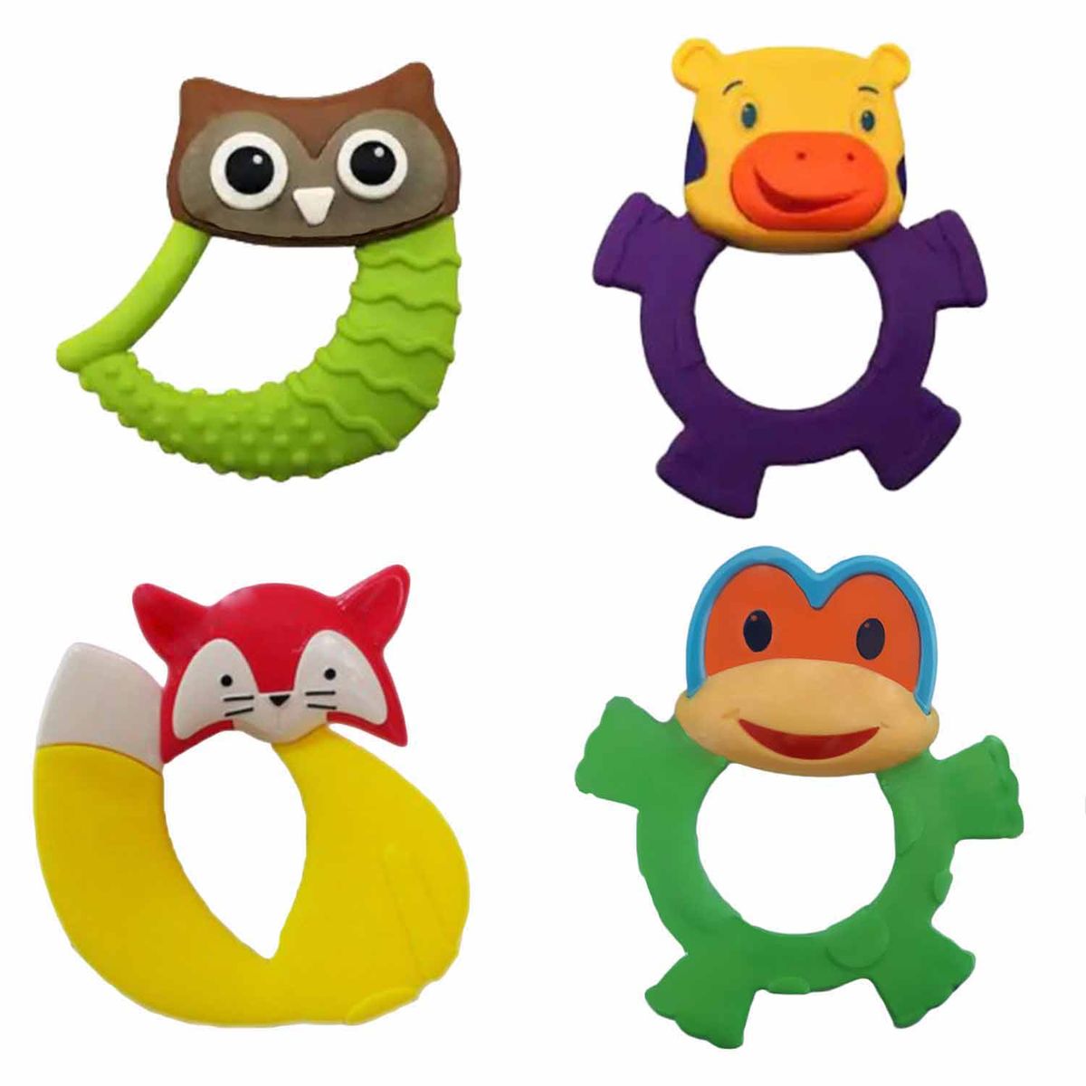 FocusBaby Pack of 4 Animal Themed Interactive Visual Stimulation Rattle ...