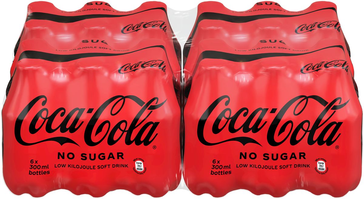 coca cola no sugar bottles 300ml 4x6 case