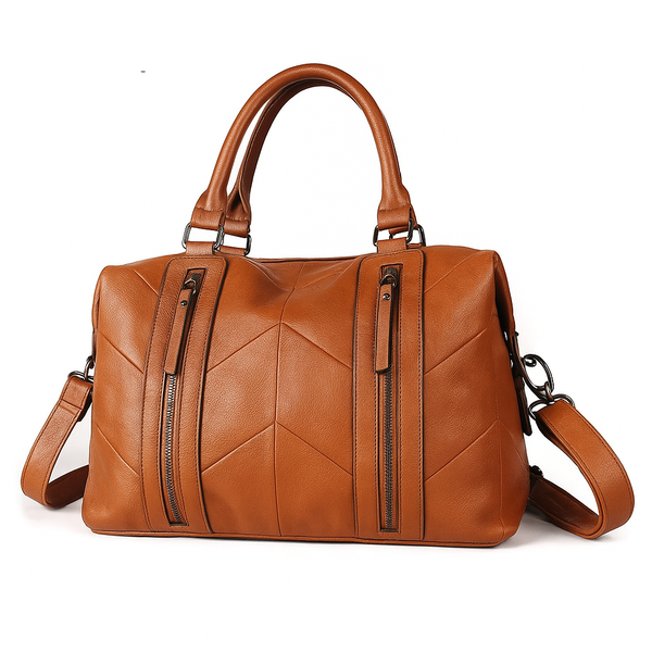 Genuine Leather Handbag With Dual Zippers And Soft-Stitched Front Panel