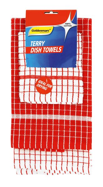 Goldenmarc 2 Pack Terry Dish Towel + Swab 1 Pack