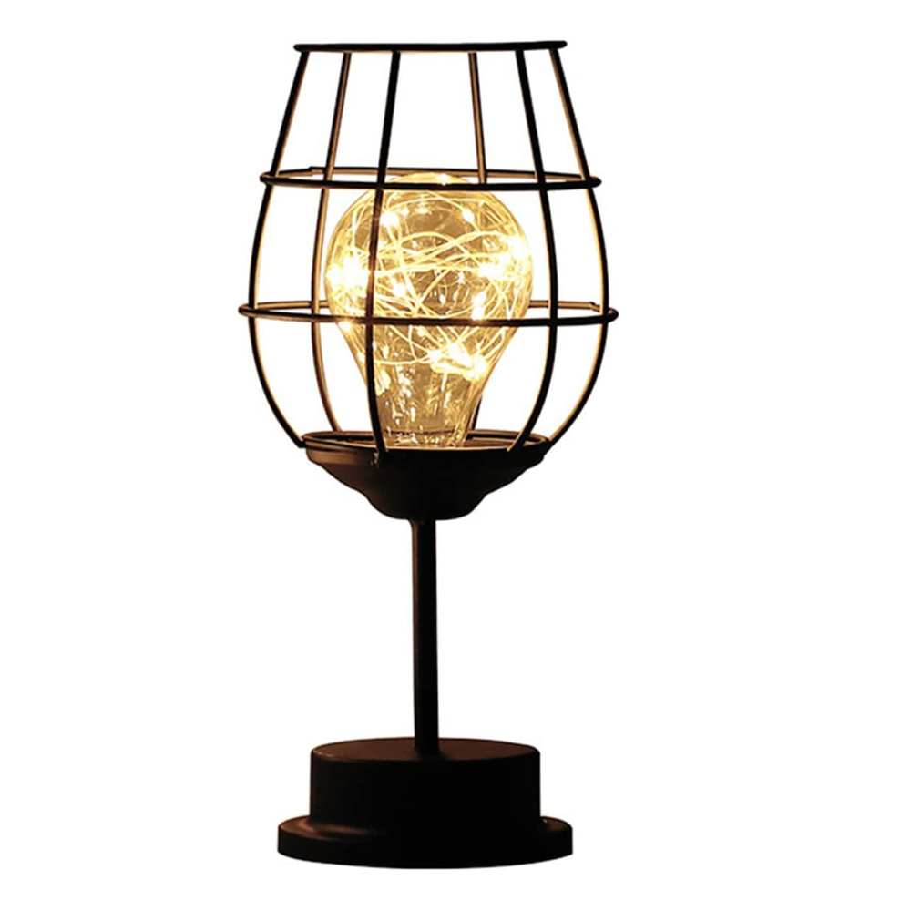 Iron Art Wine Glass Led Table Lamp Powered By Battery 