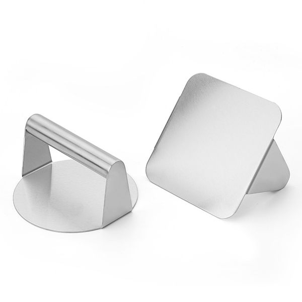 QCOFFICIAL 2PCS Stainless Steel Meat Press- Round/Square Burger Patty Maker