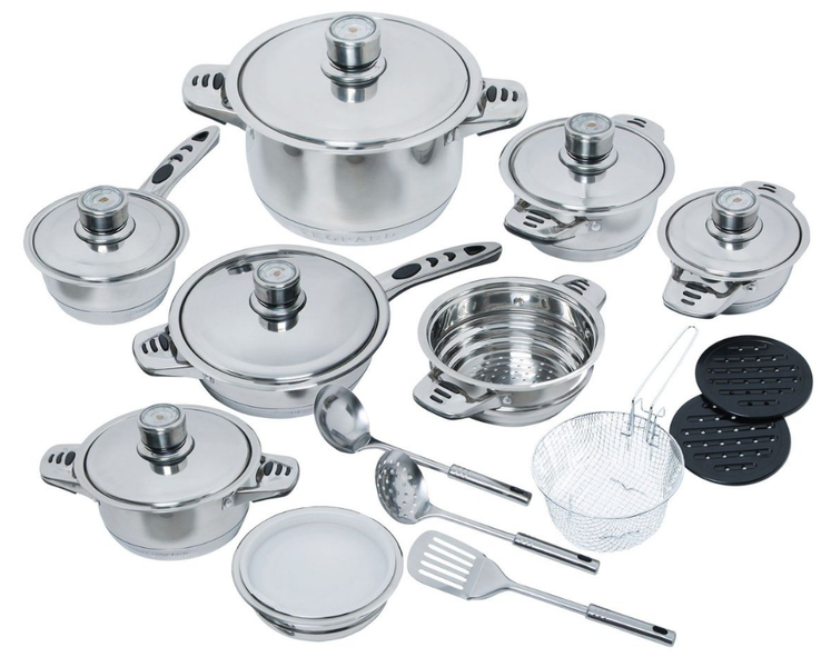 22 Piece Non-Stick Stainless Steel Cookware Set