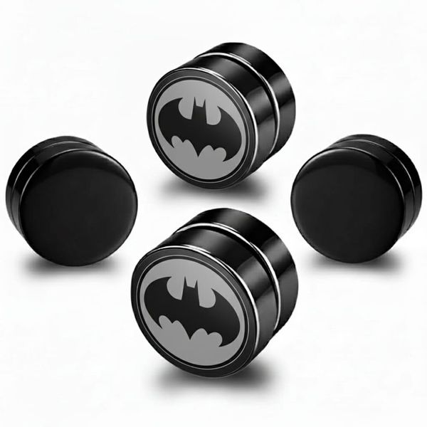 2 Pack Batman Plain Magnetic Non-Piercing Pure Steel Studs Earrings