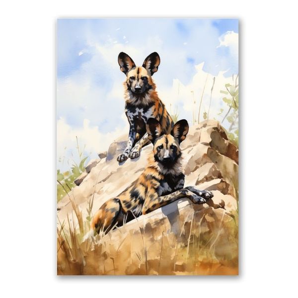 Two Wild Dogs Watercolour Canvas Abstract Wall Art