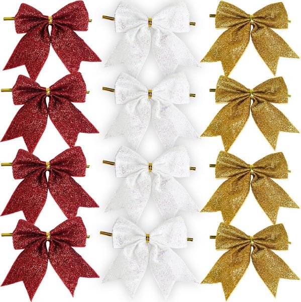 St Charles Glitter Christmas Bow- Red,White&amp;Gold (Small) - 12pc