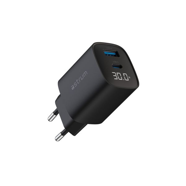 Astrum 30W USB-C PD &amp; USB-A Fast Wall LCD Display Adapter- WATZ30L